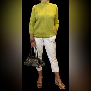 Nygard silk cotton blend chartreuse green mock neck knit top size L classic